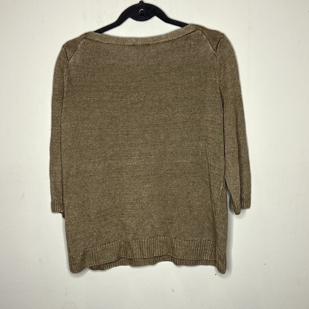 Talbots Sweater Womens XLP Brown 100% Linen Boat Neck 3/4 Sleeve Knit - Picture 2 of 5
